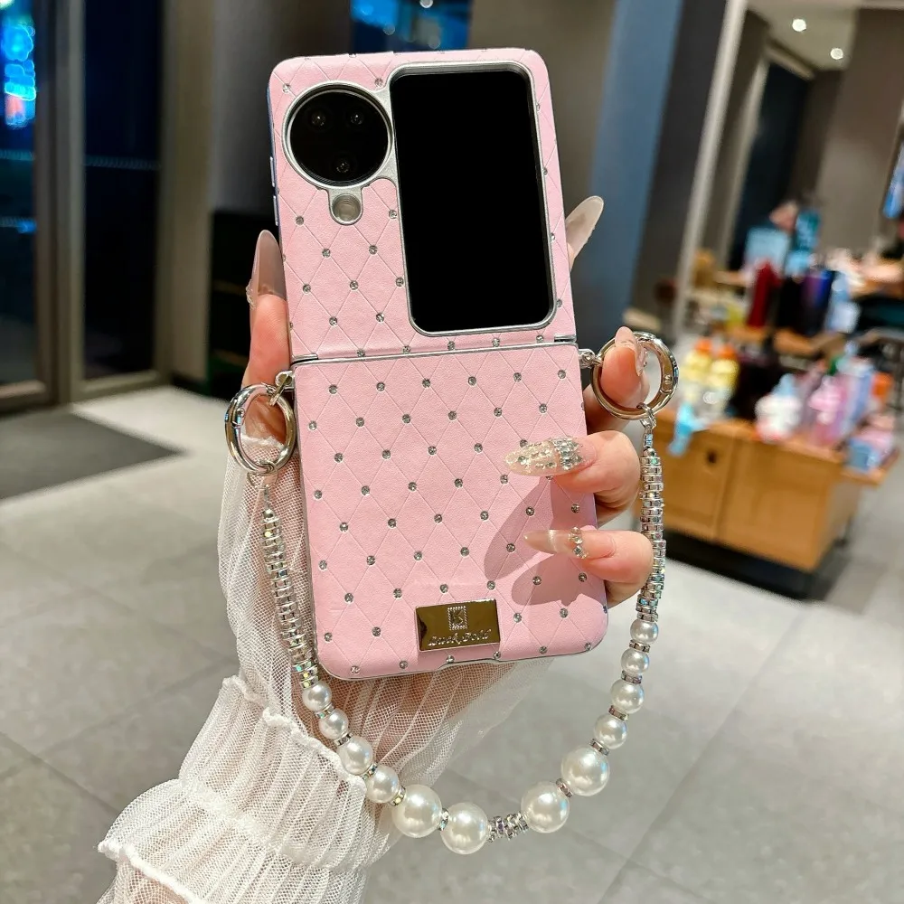 

Phone Case For OPPO Find N3 Flip Fashion Bracelet Hard Shell Axis Protection Solid Color Shockproof Back Cover