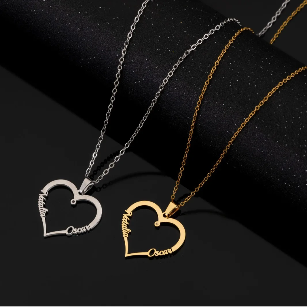 

Customized Name Necklace For Women Stainless Steel Heart Carving Pendant Family Jewelry Choker Girlfriend Gift Bijoux Femme