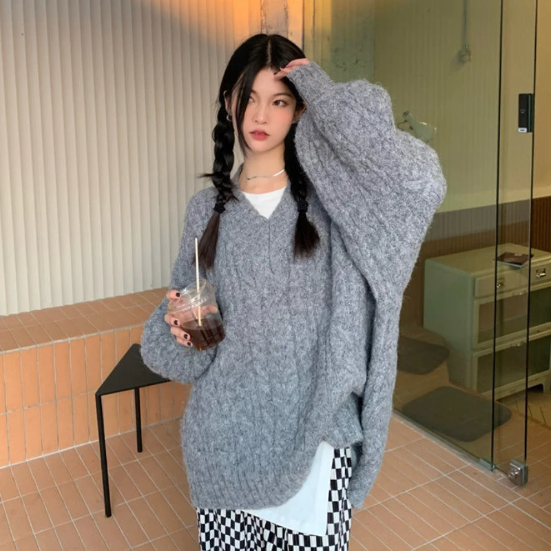 Pullovers Women Baggy Pure Color Long Sleeve Harajuku Sweet Students Fashion All-match Ulzzang Knitting Autumn Popular Ladies