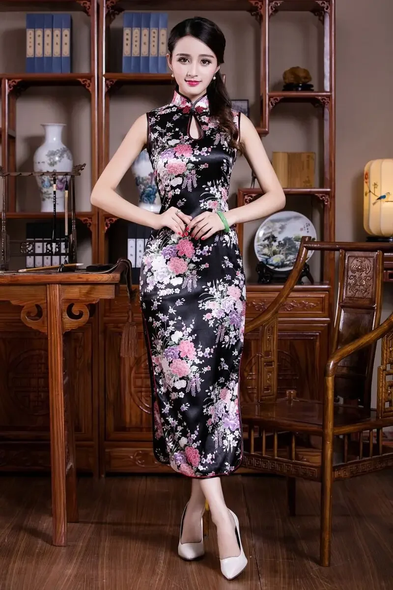 Roter Sommer lange Cheong sam traditionelle chinesische Stil Frauen Rayon Kleid elegante Dame drucken schlanke Bankett Qipao Neuheit Kleid Vestido