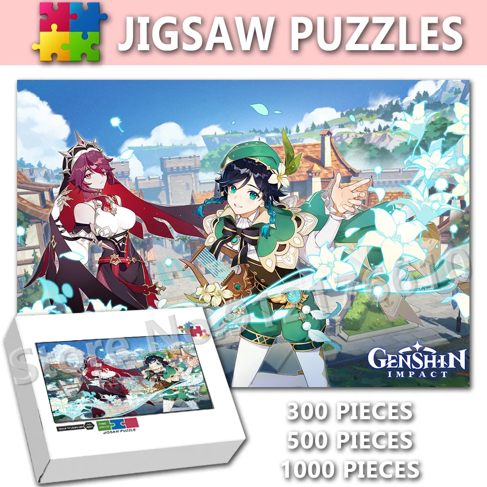 Genshin Impact puzzle 300/500/1000 sztuk gra Anime Hu Tao Keqing Razor zmontowane puzzle edukacyjne zabawki dekompresyjne