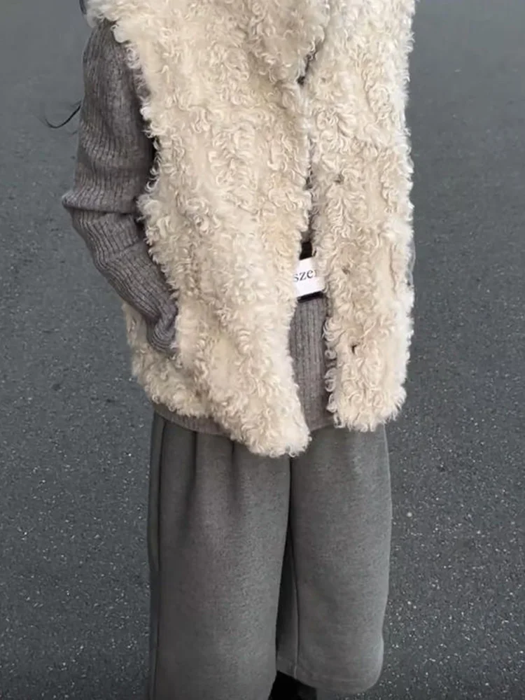 

Korean Sle Retro Faion Lamb Fur Svel Vest Women's Autumn Winter Thiened Jaet Top Outerwear Layering Clothing