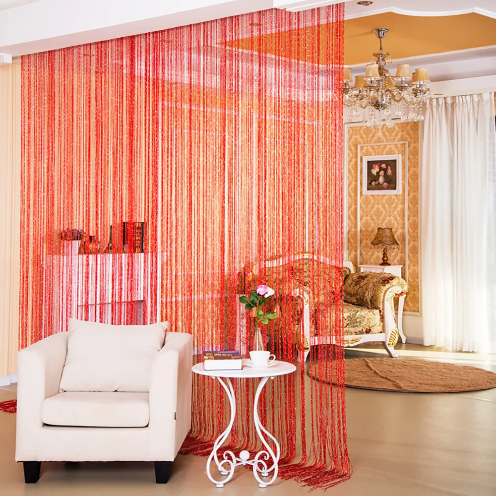 

50cm X 200cm Thread Curtains Screen Ribbon String Divider Blind For Living Room Door Wall Window Panel Tassel Curtain