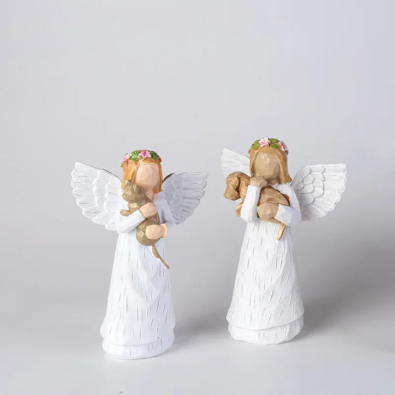 Cross-border Angel Resin Ornaments Handheld Pet Angel Accessories Dog Cat Tree Decor Resin Crafts Wholesale Stock Available