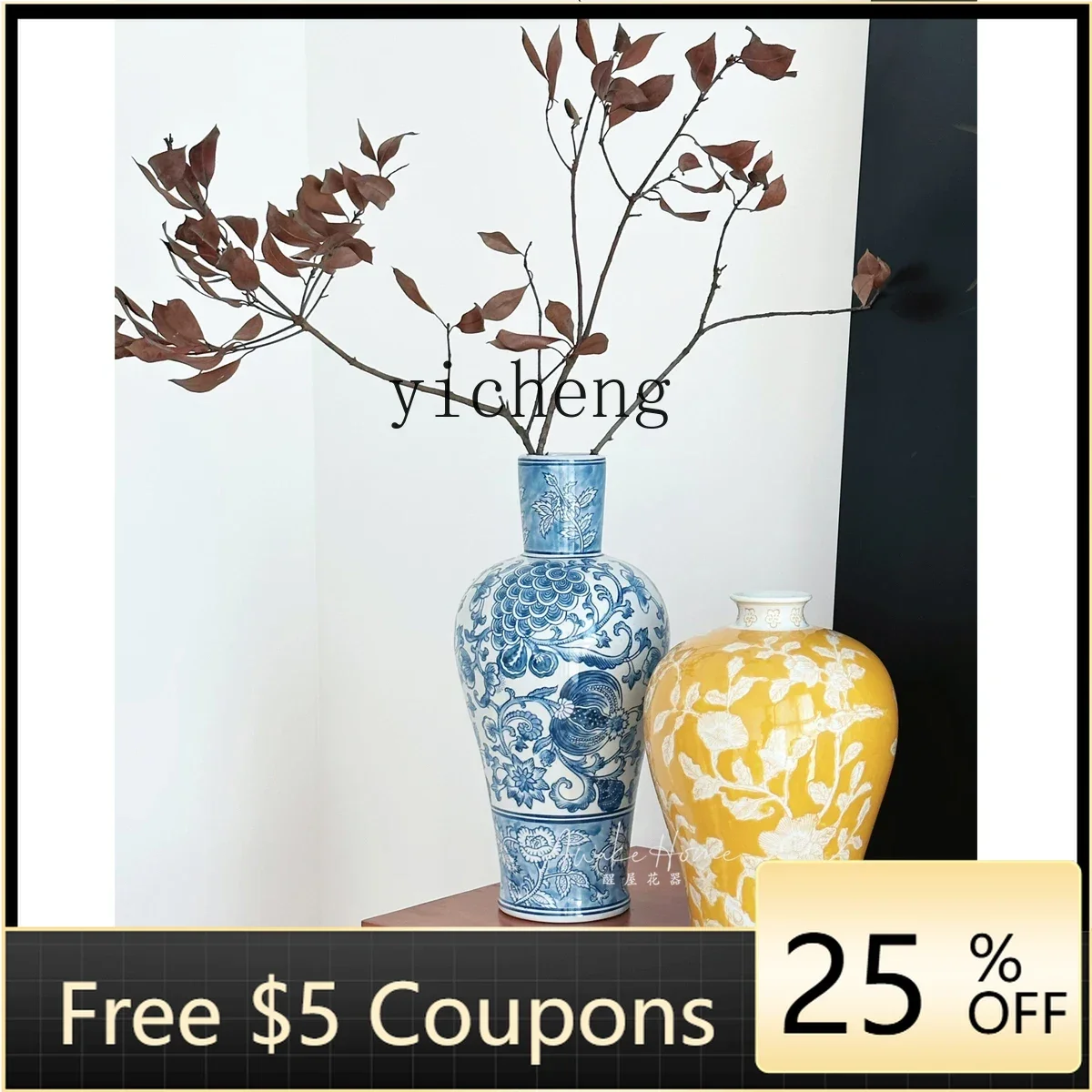 

L7-EE hand-painted blue and white ceramic vase porch opening flower arrangement ornament home soft decoration jewelry