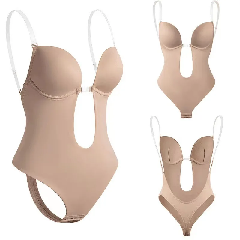 Intimo modellante da donna Body senza schienale Shapewear ML XL Corpo con scollo a V profondo U Corsetto push up imbottito con cinturino trasparente