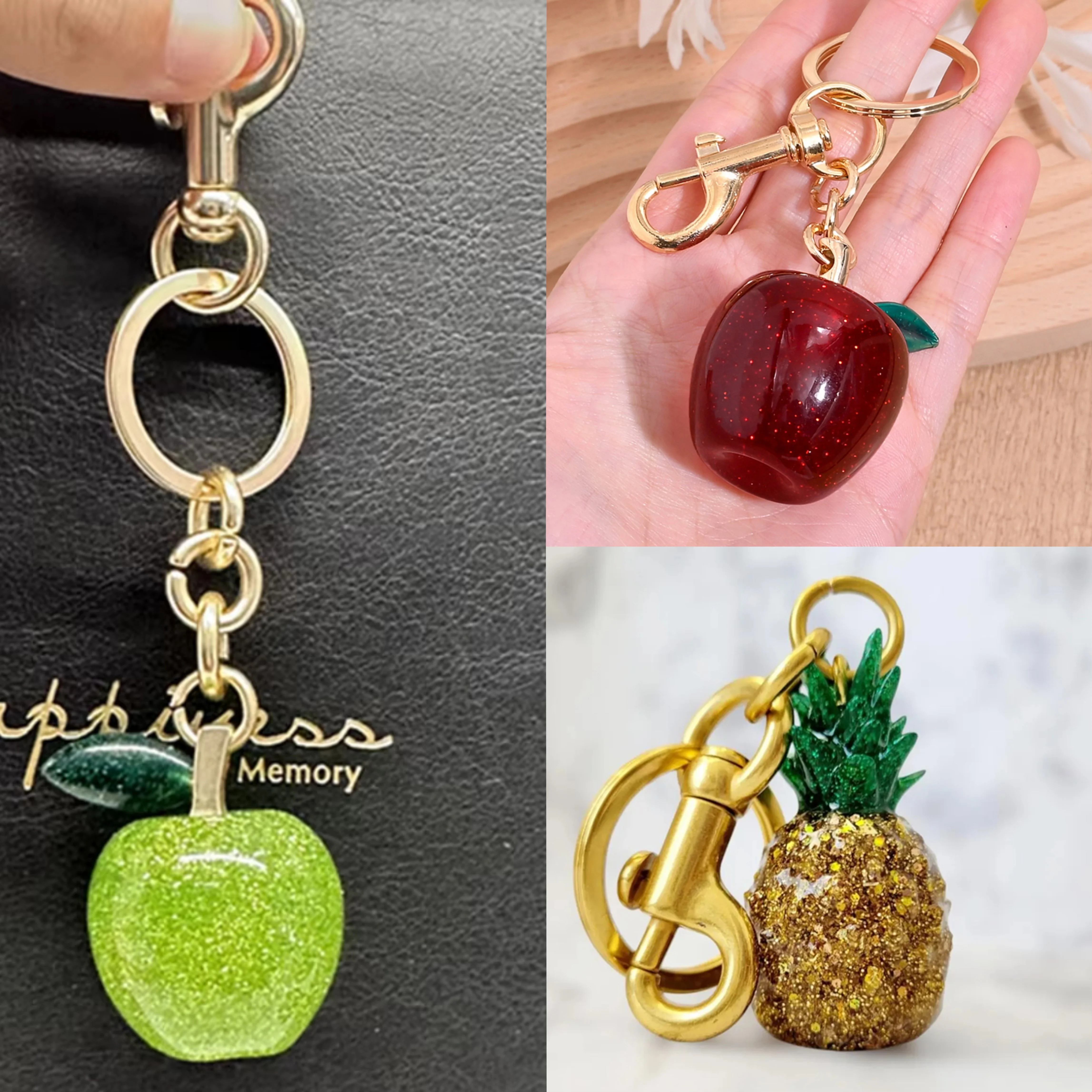 Crystal Fruit Merk Tas Hanger Vergulde Appel Peer Ananas Prachtige Sleutelhanger Gouden Haak Luxe High-end Cadeau Voor Vrienden Liefhebbers