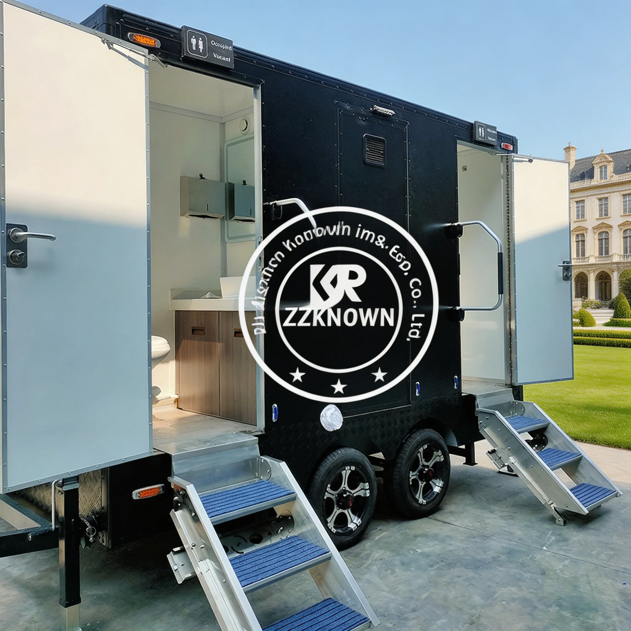 

Customizable 4 Stall Restroom Trailer Cheap Travel Trailer Bathroom Luxury Portable Toilet Trailer with Hand Washing Sink