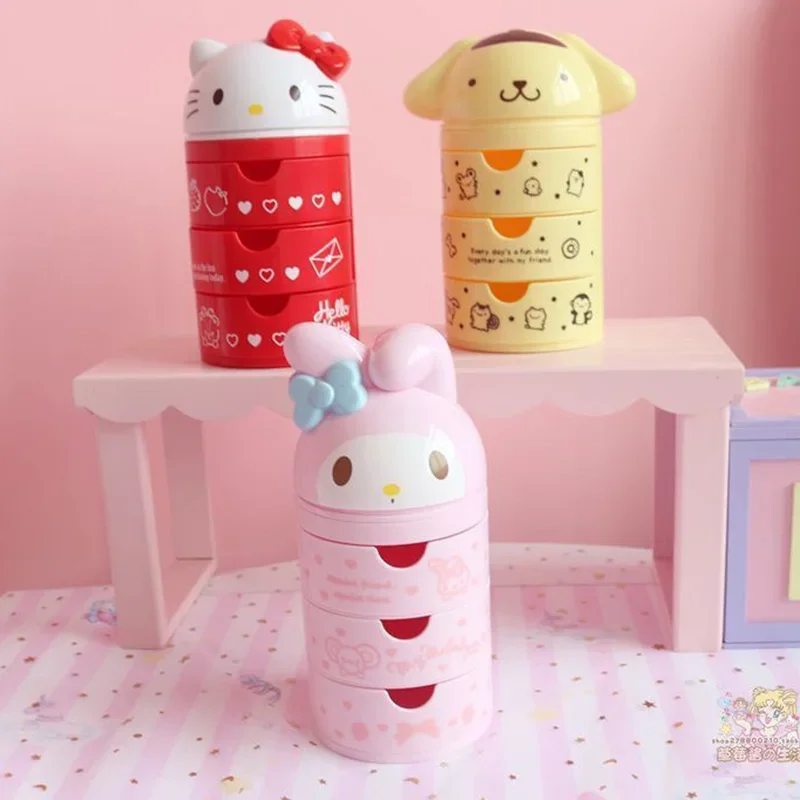 

Sanrio Hello Kittys My Melody мультяшный ящик для хранения милый декор для рабочего стола три слоя аниме многофункциональное хранилище рождественские подарки