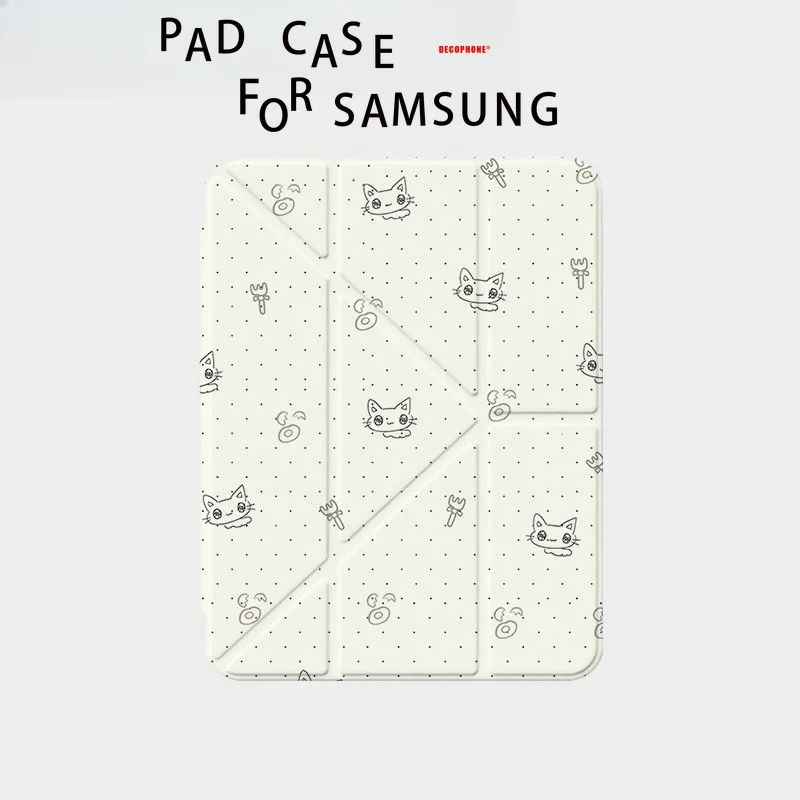 

For Samsung Galaxy Tab A8/A9/A11+FE LITE PLUS/Galaxy Tab S6 Lite/S7/S8/S9/S10+ FE "cute Egg-Yolk Cat" 3+Y-fold