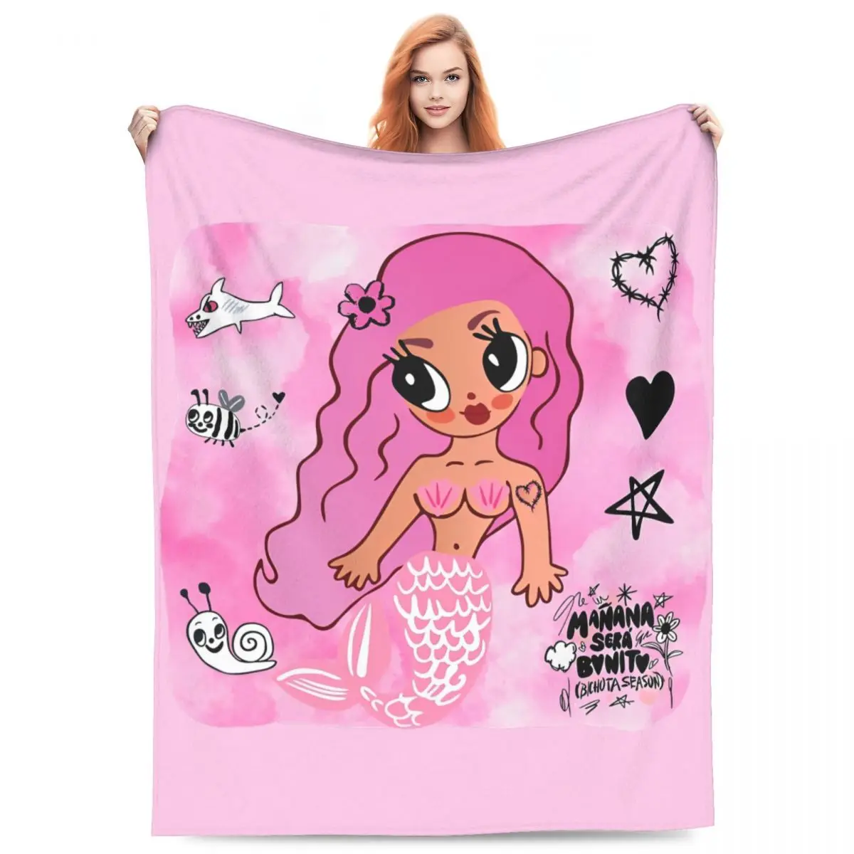 

Karol G Pink Hair Bichota Heart Blankets Velvet Summer Portable Ultra-Soft Throw Blankets for Bedding Bedroom Rug Piece