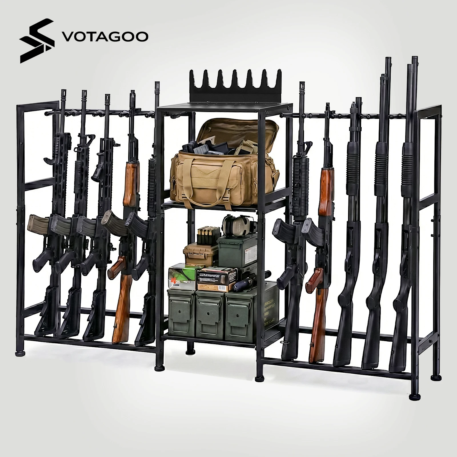 votagoo-easy-to-install-multifunctional-vertical-gun-rack-wall-mount-for-multiple-rifles-and-pistols-gun-storage-organizer