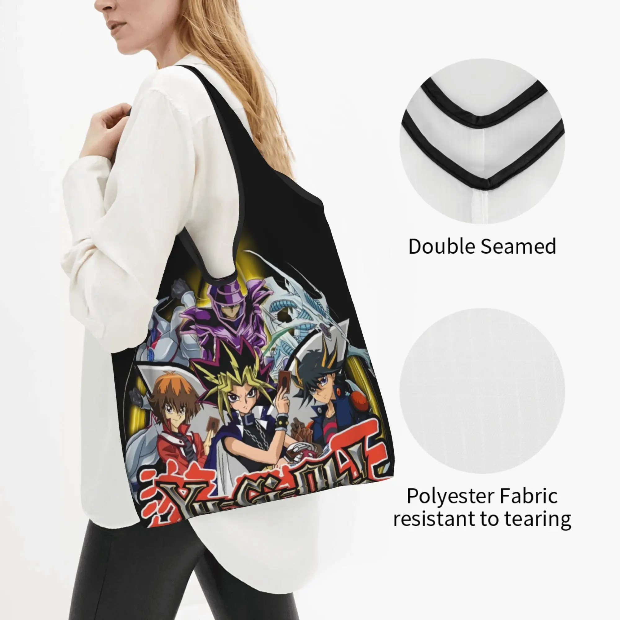 Yu Gi Oh Japane Anime Comic  Groceries Shopping Bag Fashion Shopper Shoulder Tote Bags Big Capacity Cartoon Game  Handbag