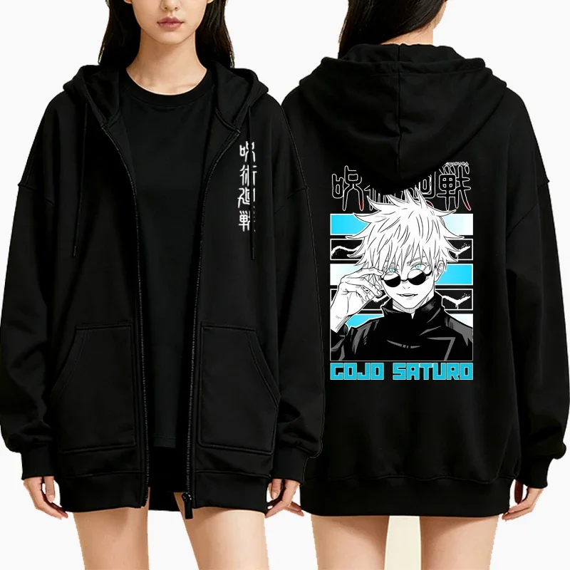 New Jujutsu Kaisen Graphic Zipper Hoodie Women Harajuku Casual Long Sleeve Sweatshirts Autumn Winter Fleece Zip-up Hoodie
