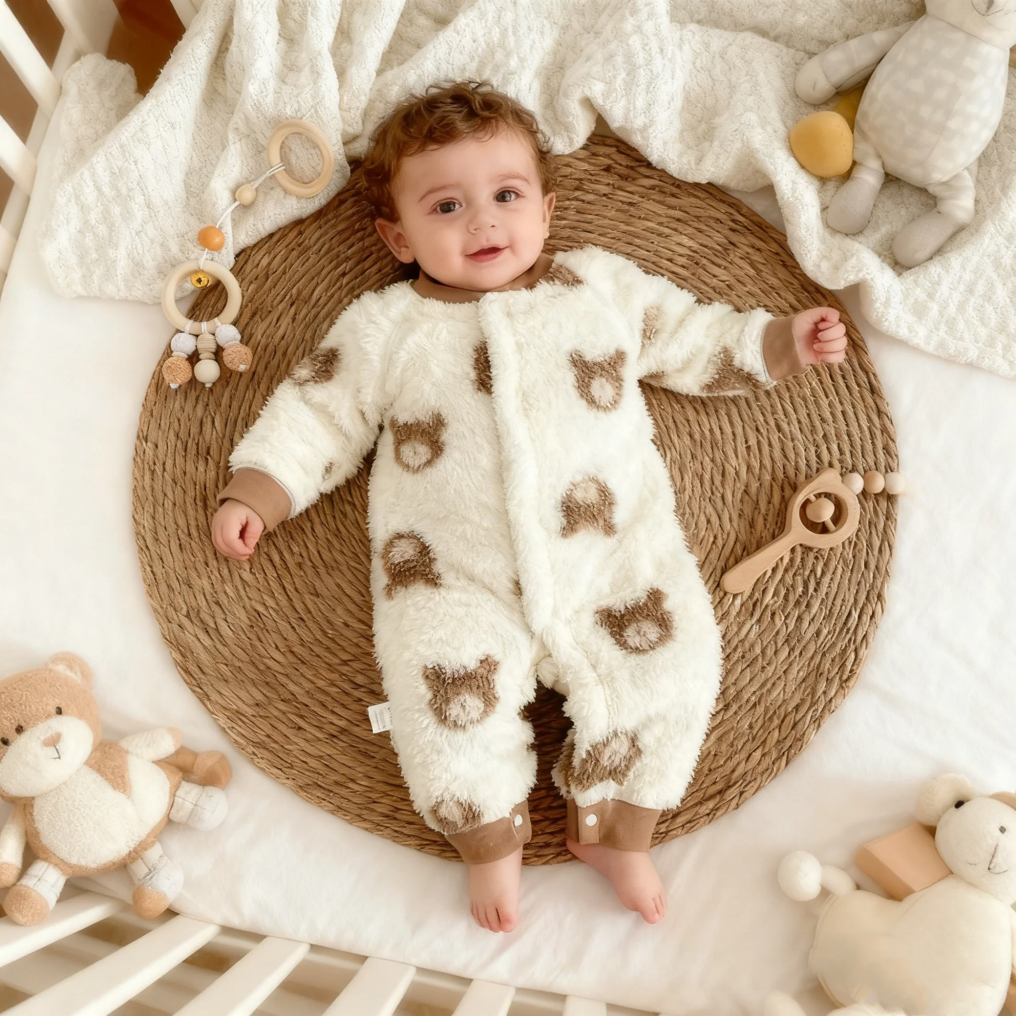 

Spring Autumn Plush Baby Romper Soft Warm Comfortable Home Clothes Baby Bodysuit Spring Autumn Plush Warm Soft Baby Suit