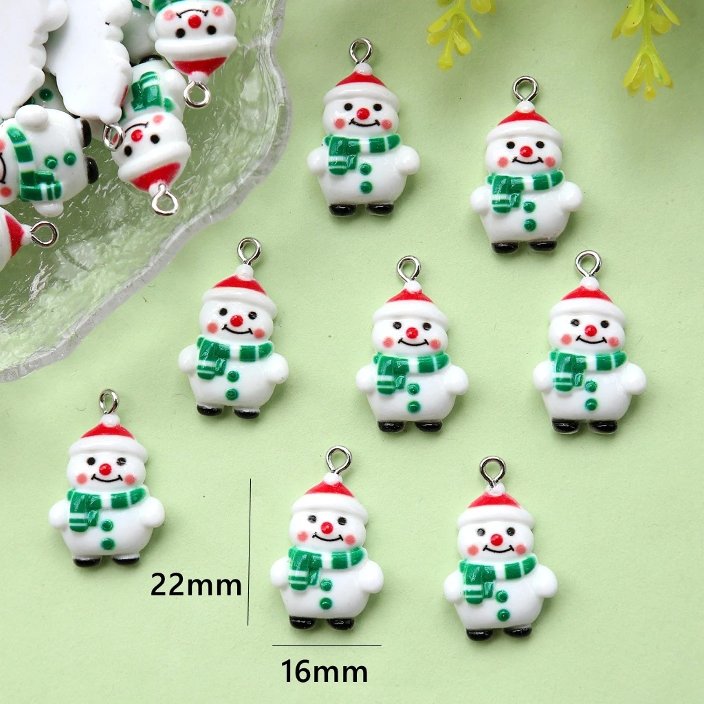 Breloques en résine bonhomme de neige de noël, pendentifs festifs à dos plat pour accessoires de fabrication de bijoux, artisanat, décorations de porte-clés, 10 pièces