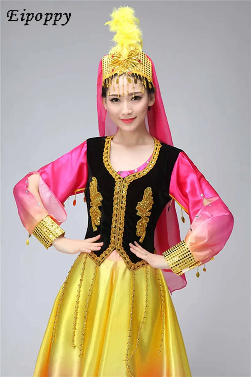 Costumi dello Xinjiang Costume nazionale apertura gonna altalena Uygur abbigliamento da ballo gonna da ballo da donna Costume quadrato