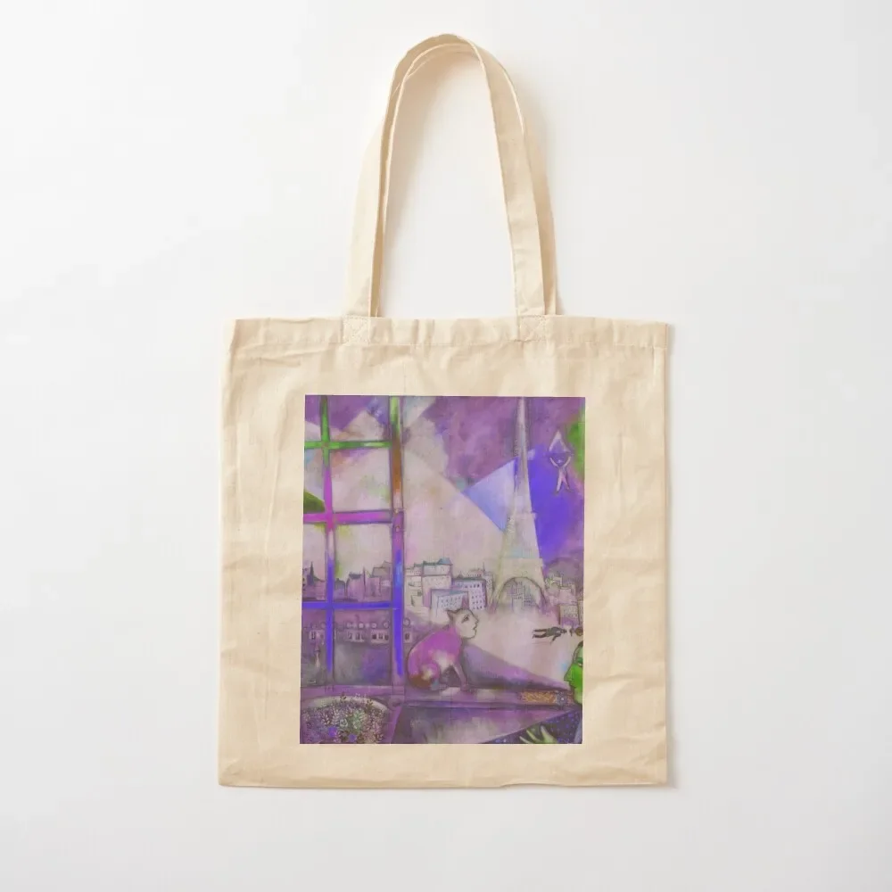 

Marc Chagall, 1913, Paris par la fenêtre (Paris Through the Window), oil on canvas, alternate amethyst purple landscape Tote Bag