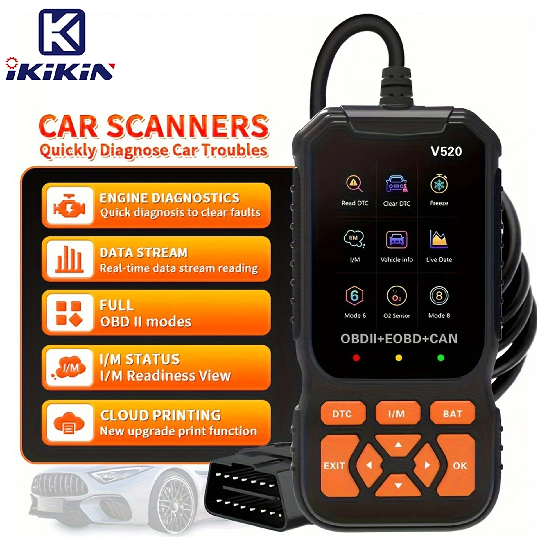 OBDII V520 Auto Diagnostic Tool OBDII/EOBD Code Reader Scanner for 12V Vehicles Helps in Car Diagnostics