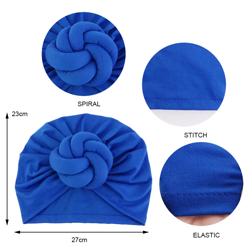 New African Solid Color Knotted Turban Women Cotton Chemo Cap Headscarf Beanie Hat Party Wedding Turban Headwear Turbante Mujer