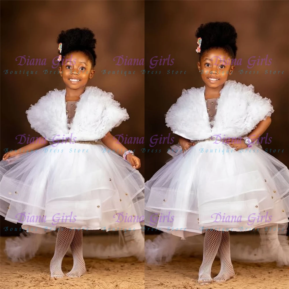 Quality Elegant Little Princess Girls Pink Flower Girl Dress Tulle Fluffy Trail For Wedding Birthday Party Evening Ball Gowns