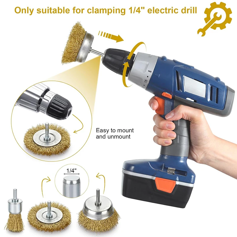 Drahtbürstenrad-Topfbürsten-Set, 3/12er-Pack grob gewelltes 1/4-Zoll-Schaft-Drahtrad zum Reinigen von Rost, Peeling, Schleifen, Bohrer – Detail 8