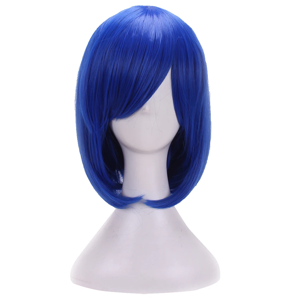Anime 32cm Średnia Podstawowa Syntetyczna Bang Blond Cosplay Peruka Niebieskie Kobiety Odporne na ciepło Włosy Proste Krótkie Bob Peruki z grzywką