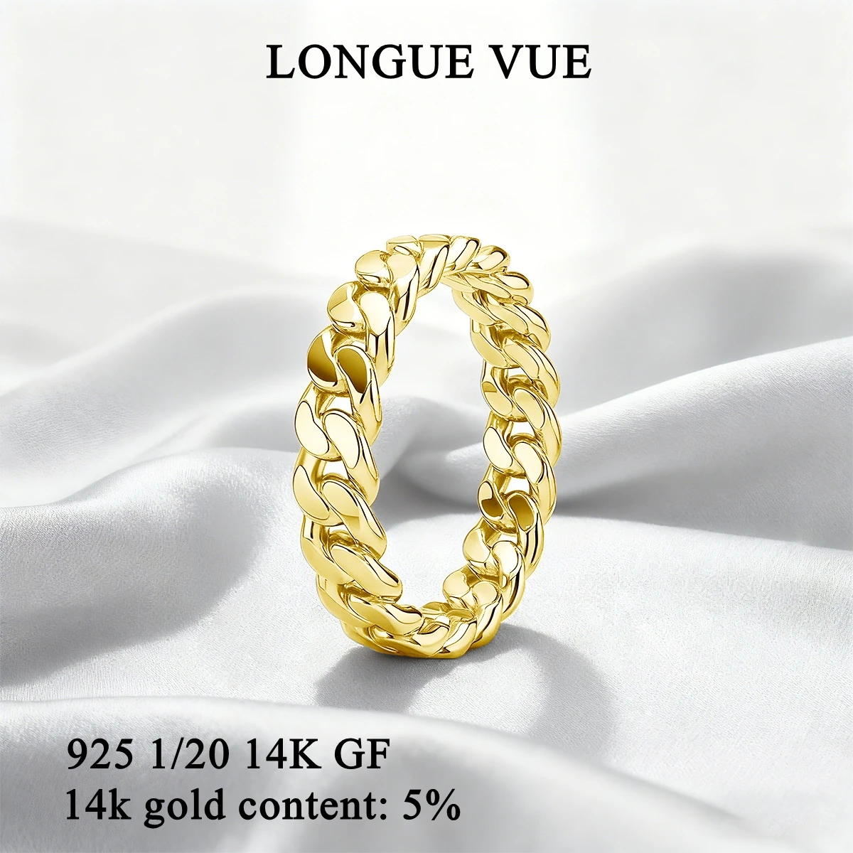 

14K Gold Filled Cuban Chain Rings for Man Women Link Ring Punk Style Finger Jewelry Urban Streetwear Gothic Accessories