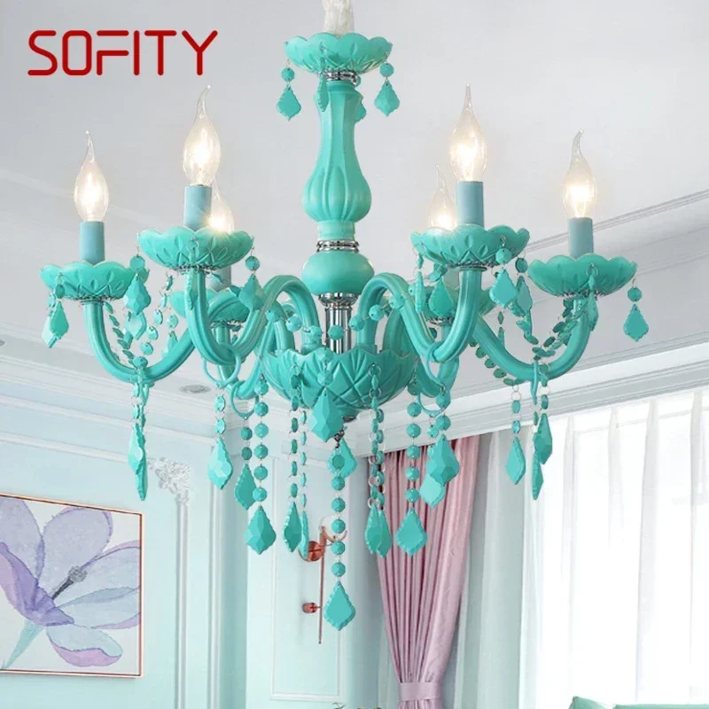 SOFITY Green Crystal Pendent Lamp Art Candle Lamp Children's Room Living Room Restaurant Bedroom Cafe Clothing Store Chandelier