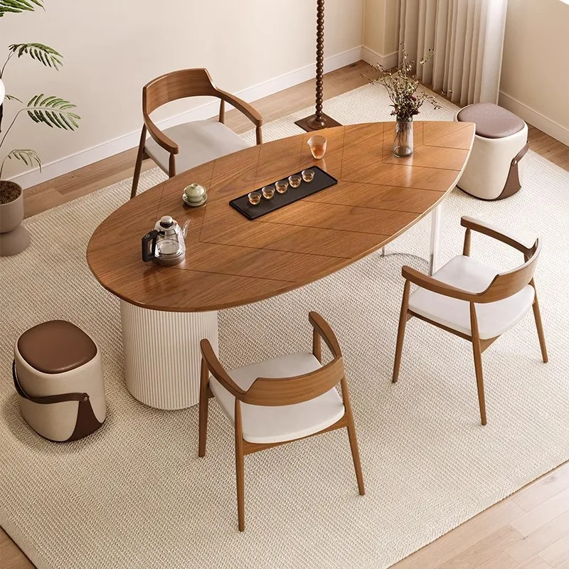 

Modern simple solid wood special-shaped tea table household living room table and chair combination new balcony tea table meetin