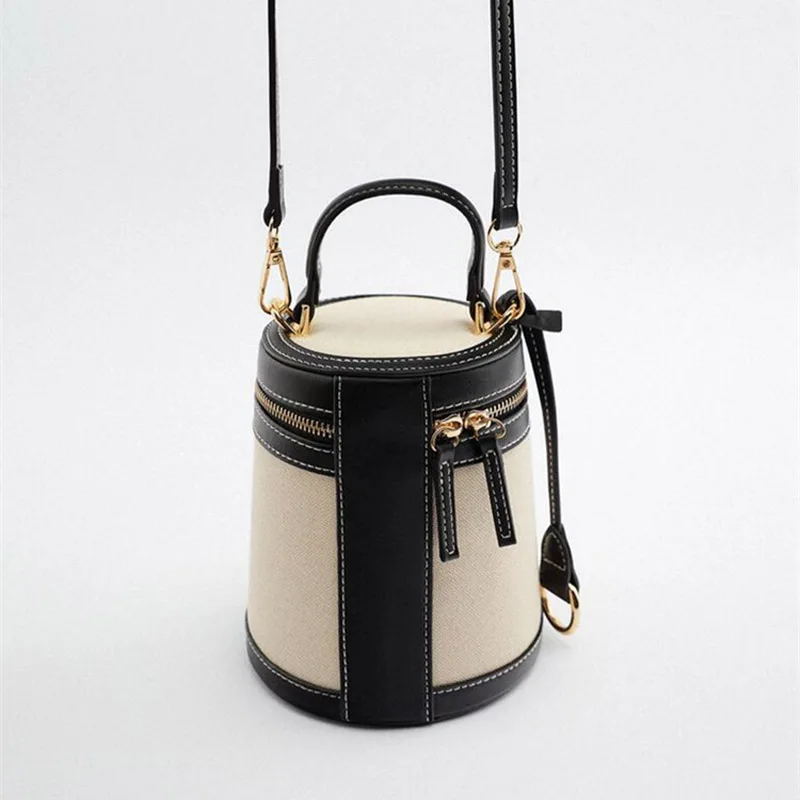 حقيبة دلو أسطوانية جديدة للربيع والصيف للسيدات، تصميم فريد من نوعه، لون مطابق للركاب، كتف كروس باي