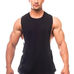 Mens Cotton Sleeveless Shirt Bodybuilding Workout Tank Tops Muscle Fitness Gym Stringer Vest Summer Breathable Absorb Sweat Tops