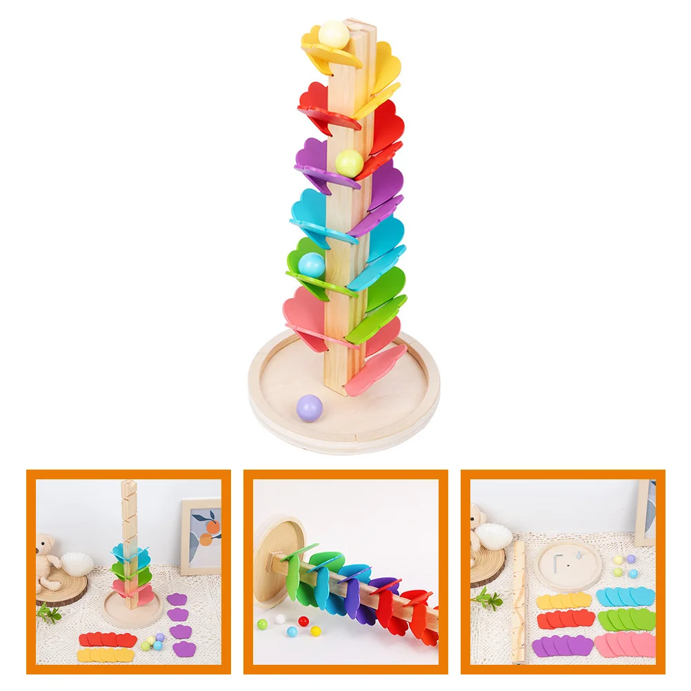 ของเล่นไม้ Ball Track ดนตรีปริศนาต้นไม้ Marble Run เกมประกอบ Tower เด็กวัยหัดเดิน Rolling