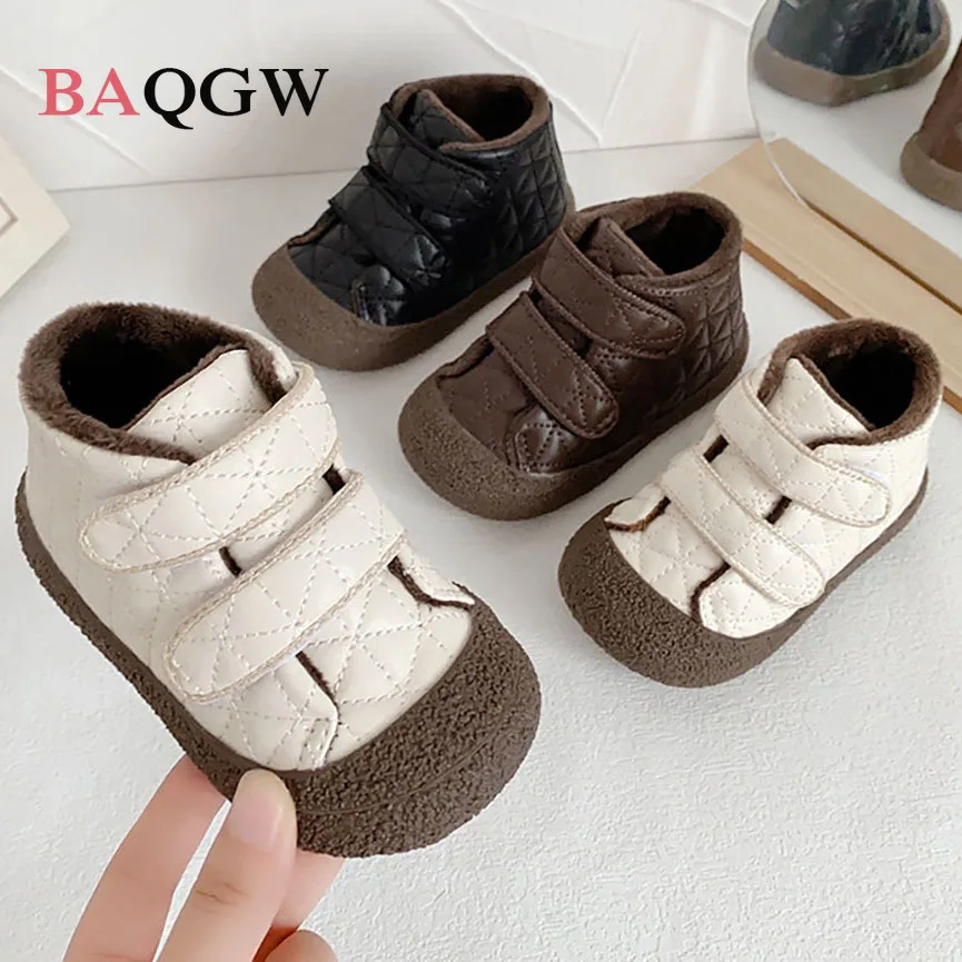 

Winter Plush Shoes For Children Geniune Leather Boy's Girl's Toddler Shoes Ergonomics Soft-soled Boy's Girl's Faux Fur Warm Shoe