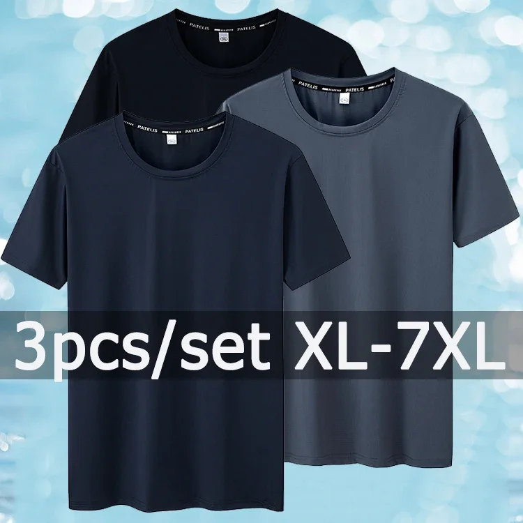 3pcs Sport Quick Dry T-shirt Men Plus Size 6XL Summer Oversized Tee Round Neck Short Sleeve Fitness Running Gym Tops 110-175kg