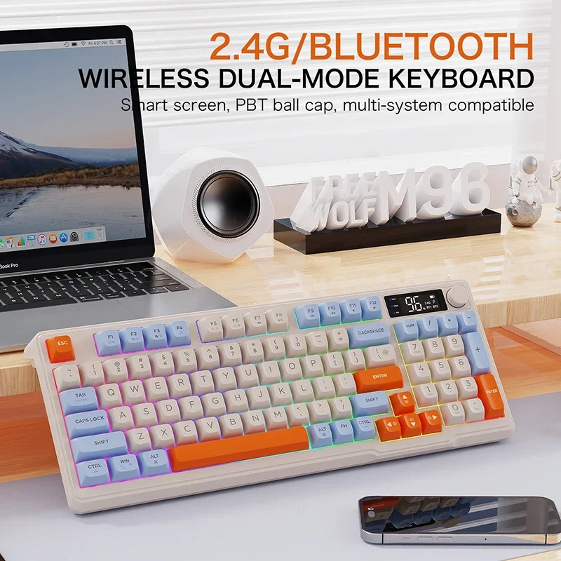 

Wireless Bluetooth 2-Mode Mechanical Keyboard PBT Keycap Screen Knob Lithium Battery Backlight Multi-Device Gaming