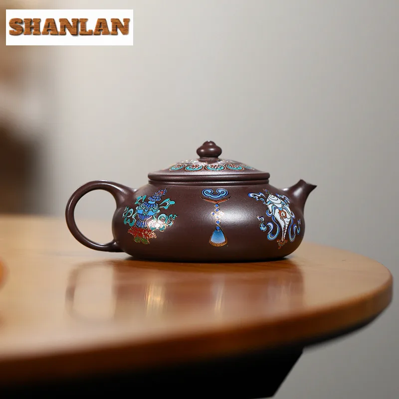 220ml Vintage Yixing Purple Clay Teapot Handmade Han Jiang Flowers Pot Raw Ore Purple Mud Kettle With Strainer Zisha Teaset Gift