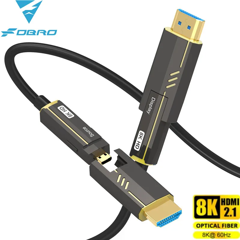 Detachable Optical Cable Micro HDMI-Compatible 2.1 A to D type Tubeable 8K@60Hz 4K@120Hz 48Gbps HDR For PS5 HDTV Projector XBox