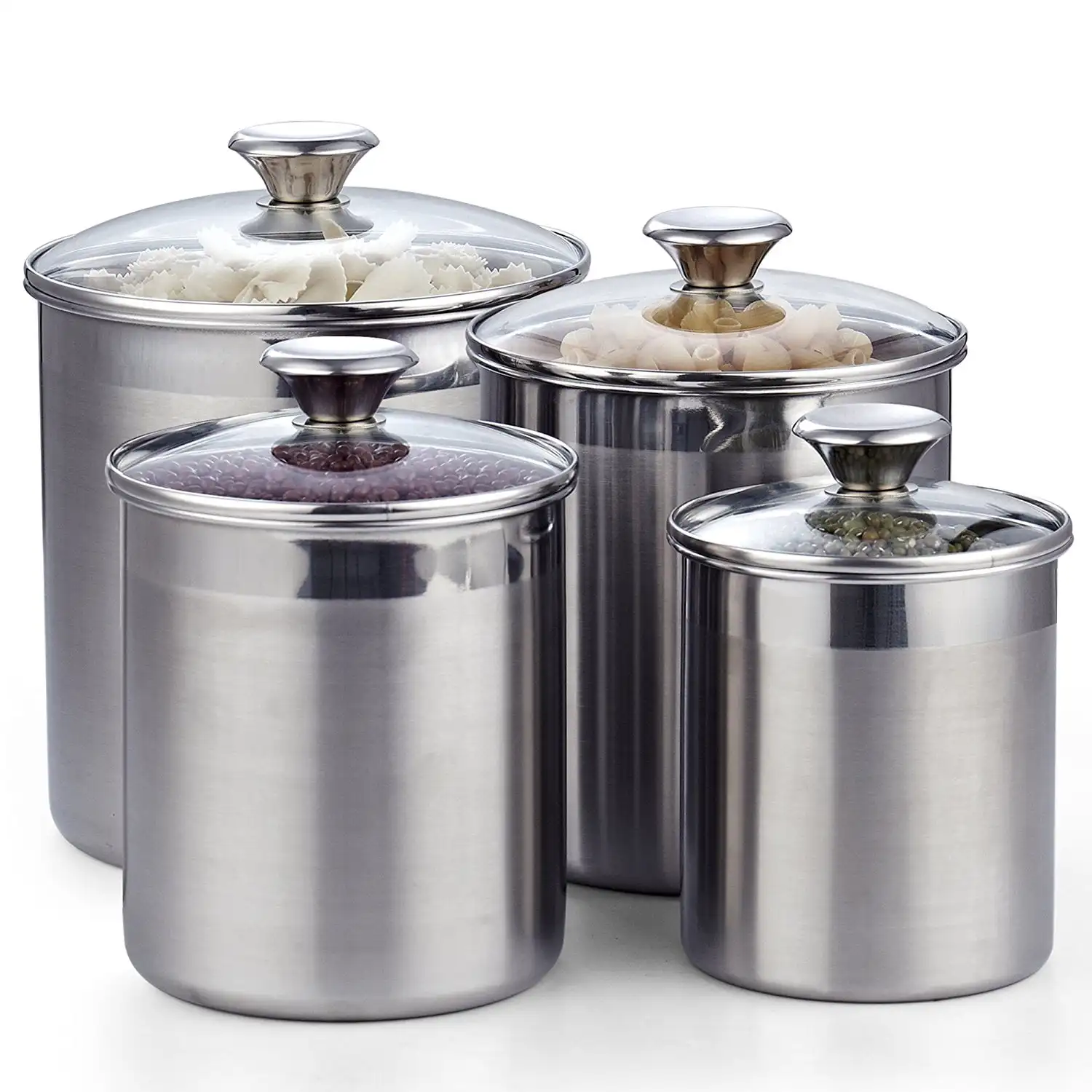 

Stainless Steel Food Jar Storage Canister Set Large 4-Piece, 1.6qt/2.5qt/3.5qt /5qt Airtight Containers with Glass Lid