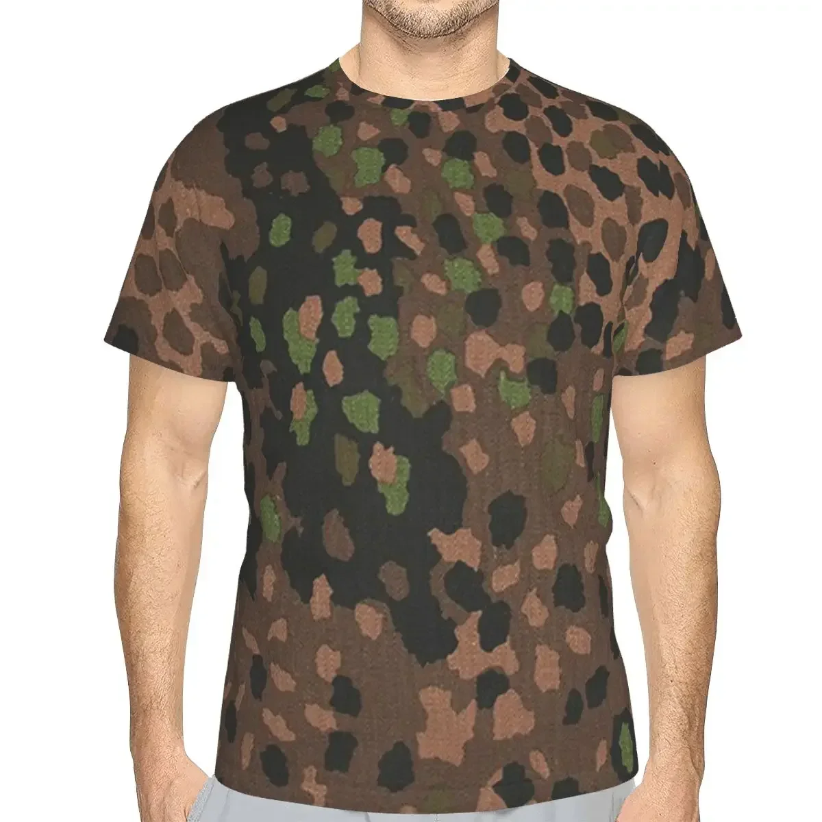 polyester Splintertarn German WW2 Camouflage Army Military CamoT-Shirt Men's Classic T Shirt Men Round Neck Summer Shirts Tops