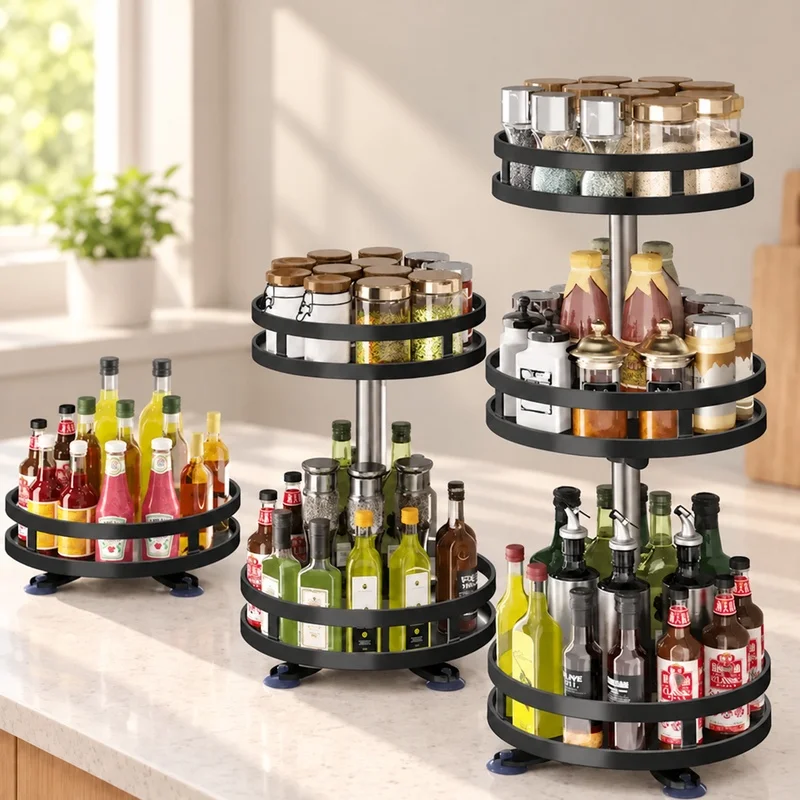 360° Rotating Multi-Tier Spice Turntable, Kitchen Organizer for Condiment Jars and Bottles