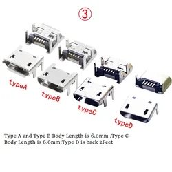 10pcs Micro USB 2.0 Connector B Type 5Pin Female 4Feet DIP Phone Speaker Tail Charging Plug Socket USB 2.0 Jack Soldering