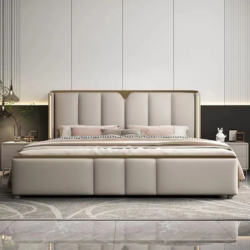 

Italian leather light luxury Internet celebrity modern simple master bedroom bed high-end home new 2025 bed with