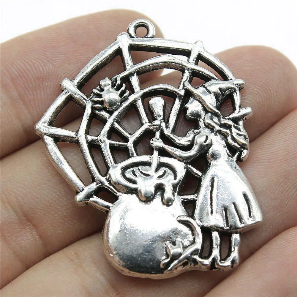 2pcs/lot 40x33mm Poisonous Spider Cobweb Sorcery Witch Charms For Jewelry Making Antique Silver Color 1.57x1.3inch