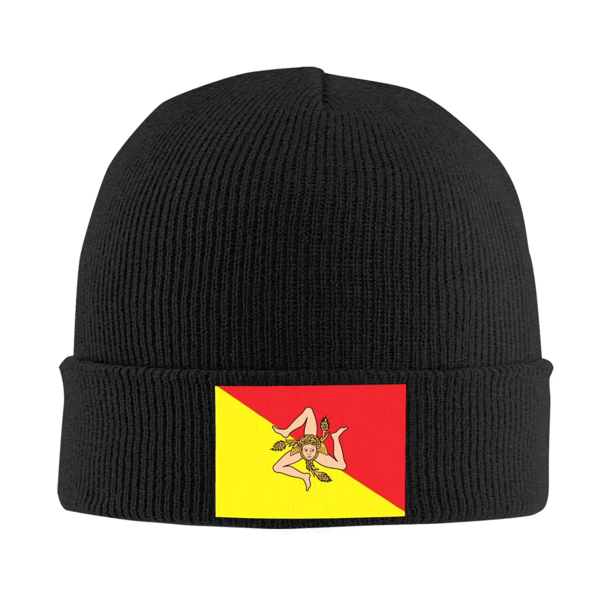 Italian Island Sicily Flag Skullies Beanies Caps For Men Women Unisex Street Winter Warm Knit Hat Adult Isle of Man Bonnet Hats