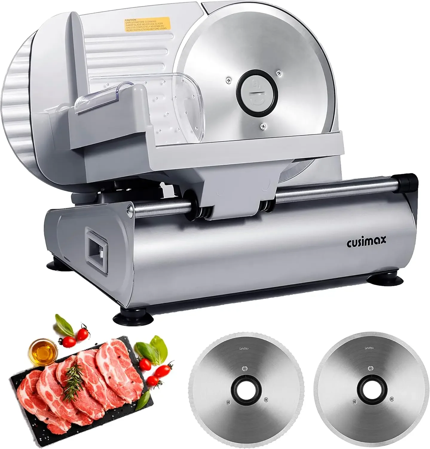 Meat Slicer, Electric Deli Food Slicer with Two 7.5'Removable Stainless Steel Blades and Pusher, Cheese Fruit Vegetable Bread Cu