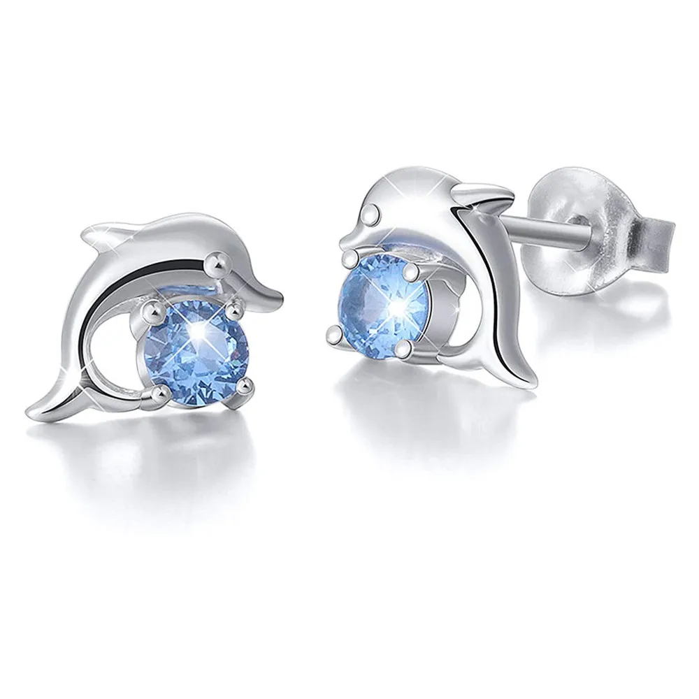 Huitan-pendientes con forma de delfín azul océano para mujer, aretes con forma de animal, exquisito regalo de cumpleaños para niñas, joyería para uso diario