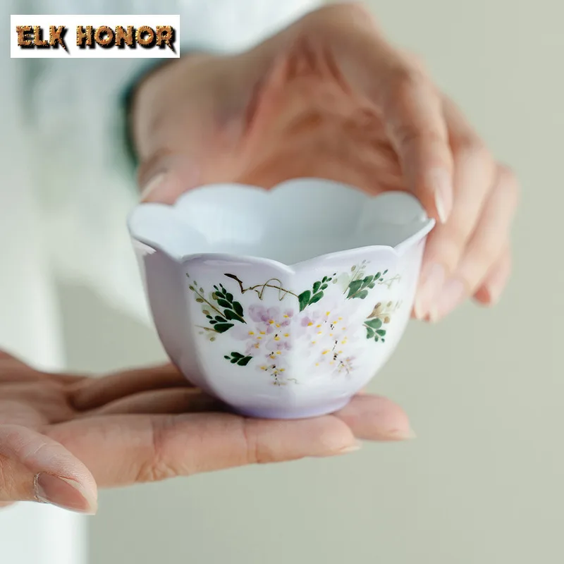 

2pc/lot Hand-painted Wisteria Flowers Teacup Zen Tea Bowl Mug Tea-tasting Meditation Cup Jianzhan Master Cups Drinkware 75ml