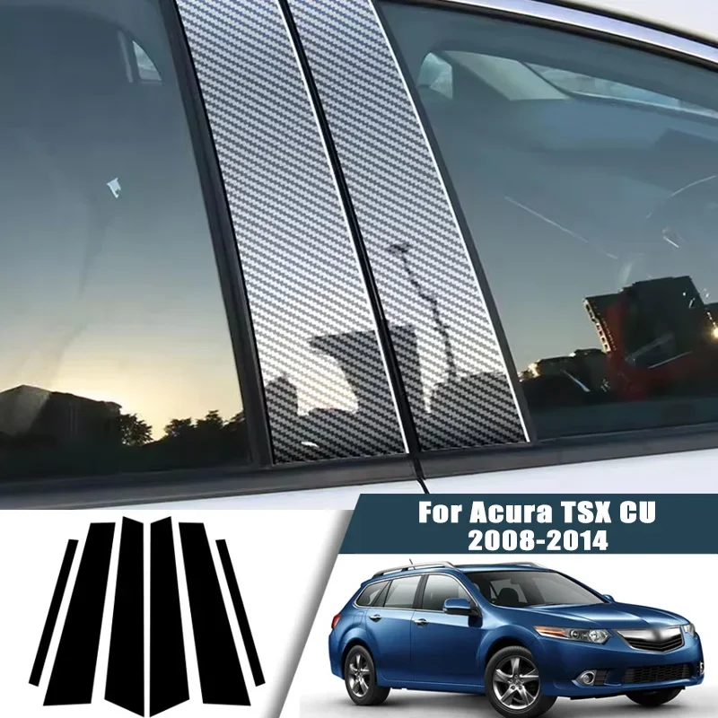 Glossy Black Carbon Fiber Window Door Deal B C Pillar Post Cover Sticker For Acura TSX CU 2008-2014 2009 2010 2011 2012 2013