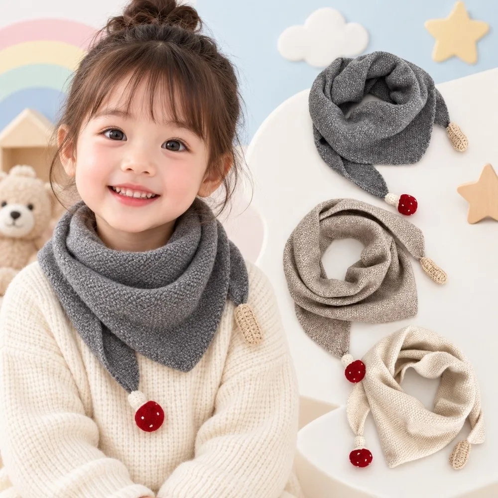 Cute Mushroom Peanut Baby Knitted Scarf Soft Cotton Anti-Cold Thermal Neckerchief Windproof Thicken Triangle Scarf Toddlers